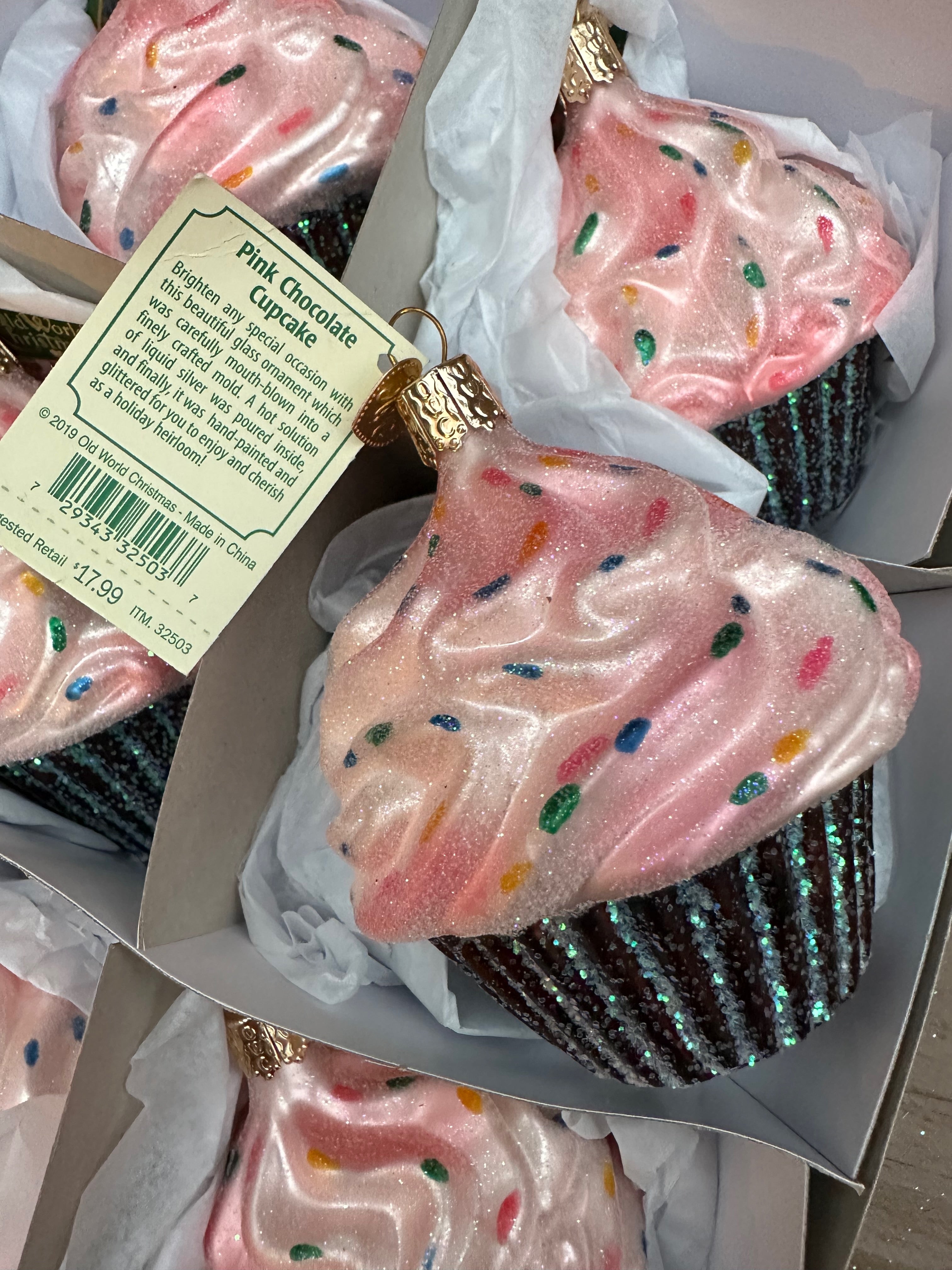 Pink Chocolate Cupcake Old World Christmas Ornament