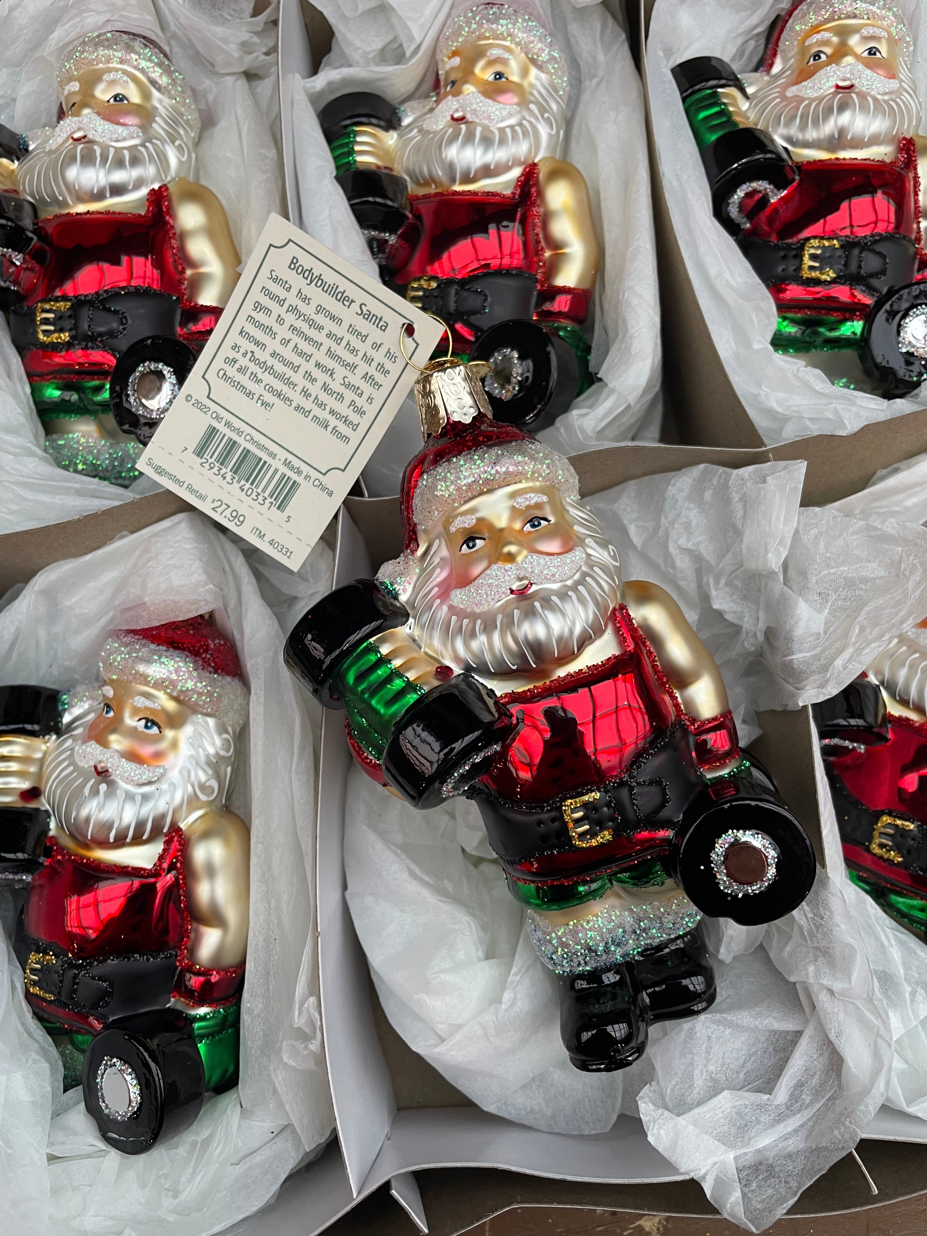 Bodybuilder Santa Old World Christmas Ornament
