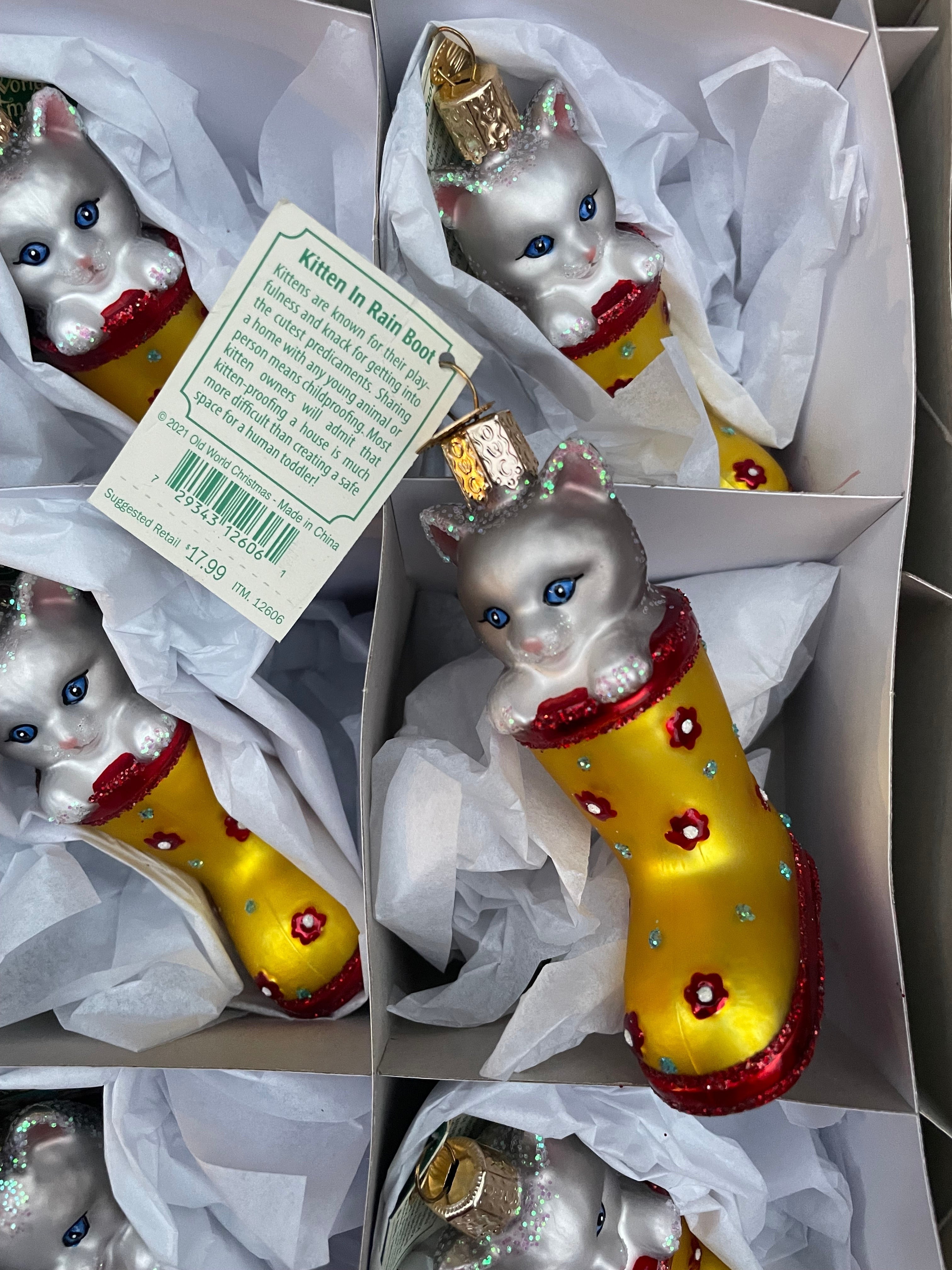 Kitten in Rain Boot Old World Christmas Ornament