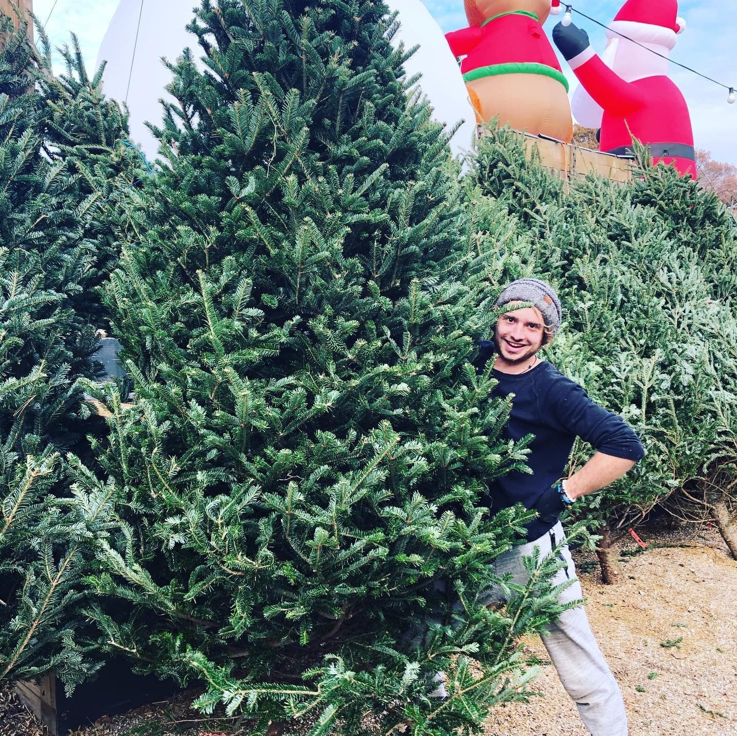 A Tree Guy beside a Fraser fir at The Summit Christmas tree lot