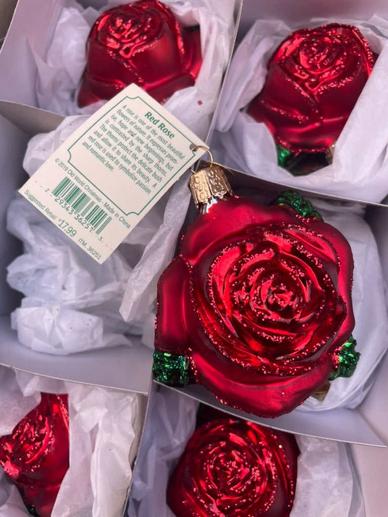 Red Rose Old World Christmas Ornament