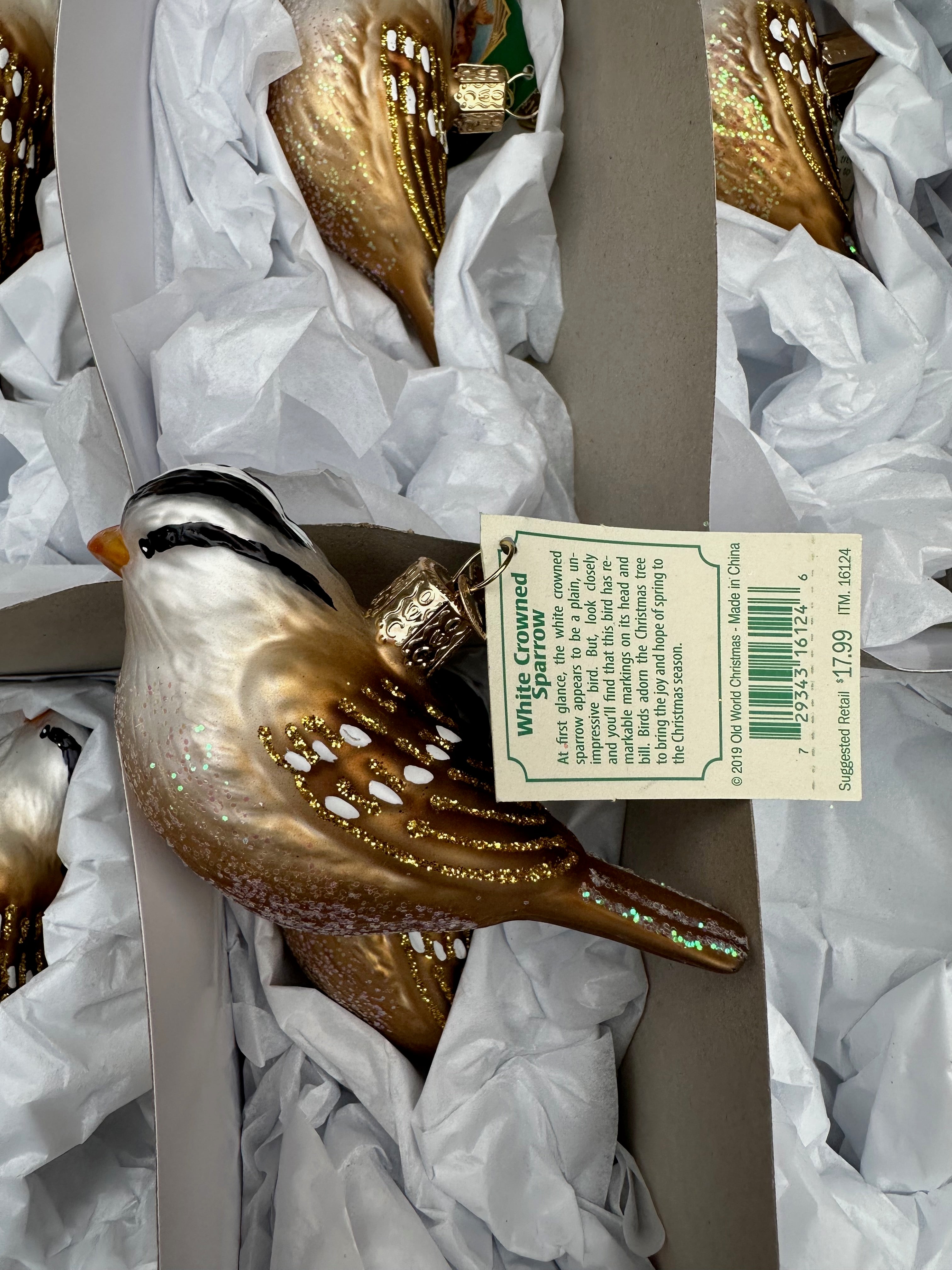 White Crowned Sparrow Old World Christmas Ornament