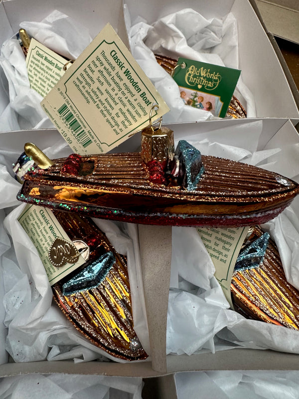 Classic Wooden Boat Old World Christmas Ornament