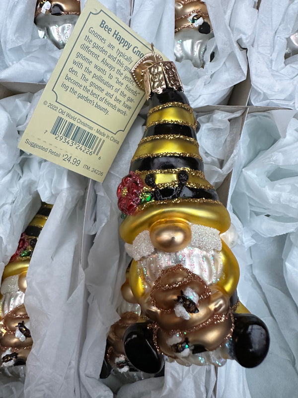 Bee Happy Gnome Old World Christmas Ornament