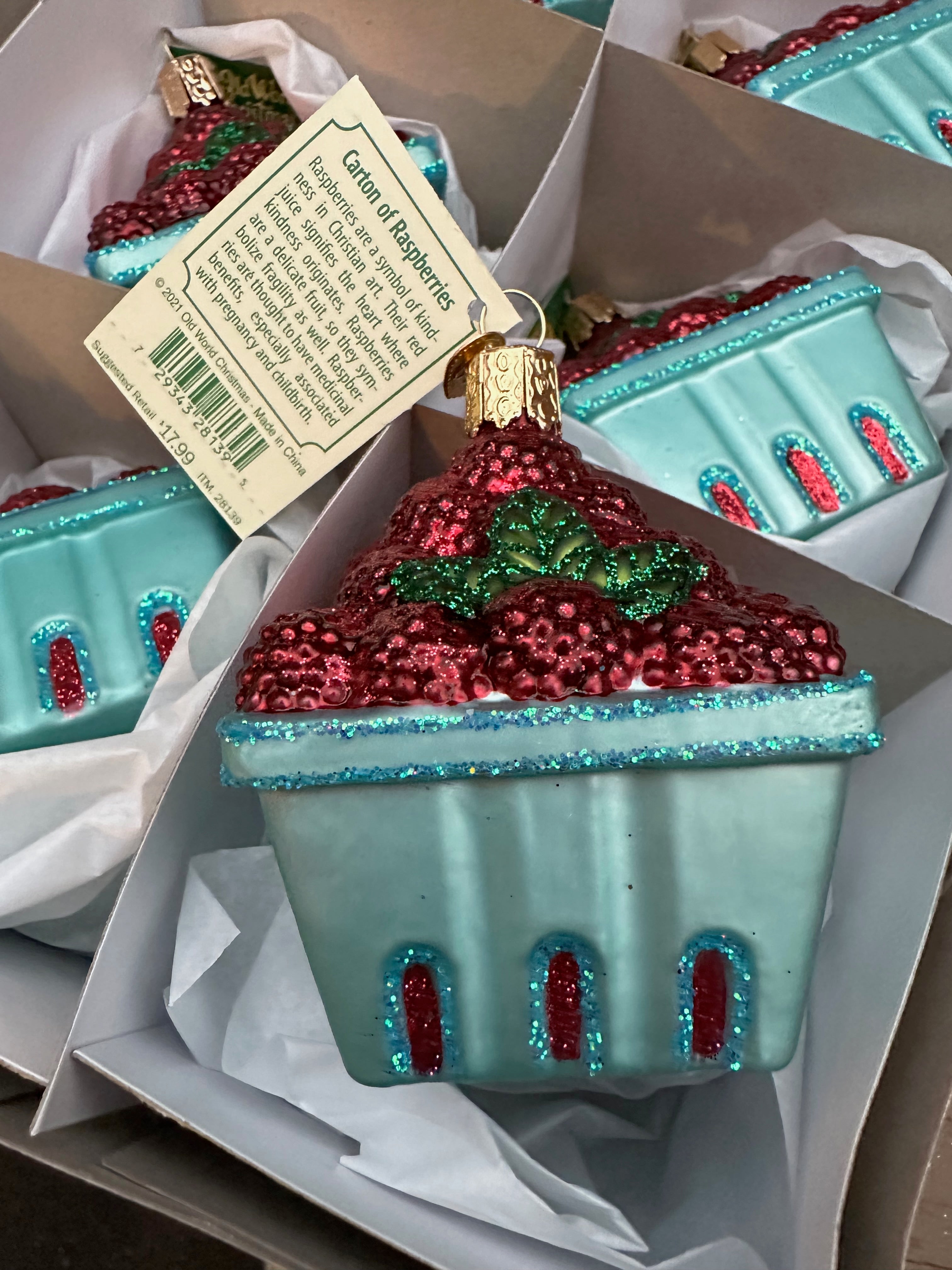 Carton of Raspberries Old World Christmas Ornament
